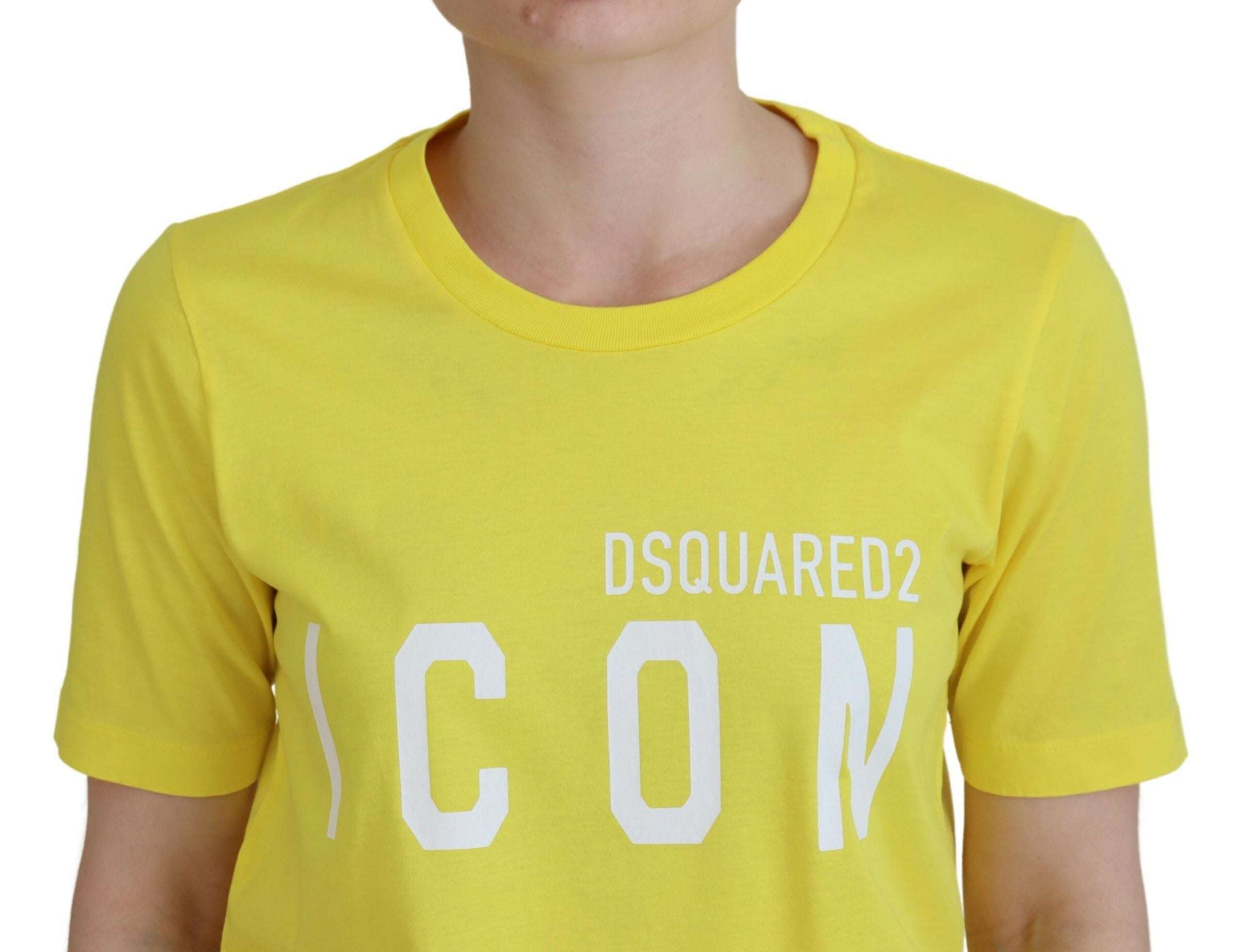 Dsquared² Sarı Pamuklu Parlak Simge Renny Elbise Yuvarlak Yaka Tişört